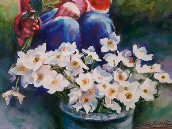 Barbara Gulbinowicz, Ragazza con gli anemoni, Quadro a olio - tela, 60 x 75