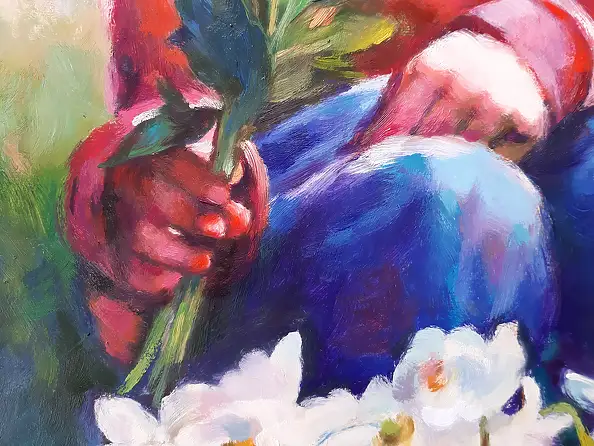 Barbara Gulbinowicz, Ragazza con gli anemoni, Quadro a olio - tela, 60 x 75