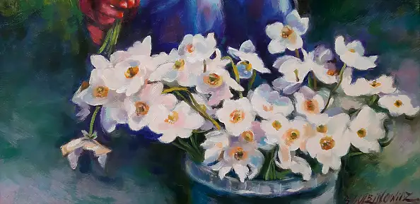 Barbara Gulbinowicz, Ragazza con gli anemoni, Quadro a olio - tela, 60 x 75