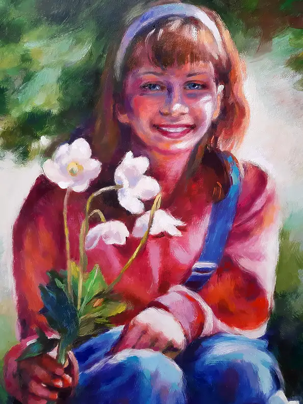 Barbara Gulbinowicz, Ragazza con gli anemoni, Quadro a olio - tela, 60 x 75