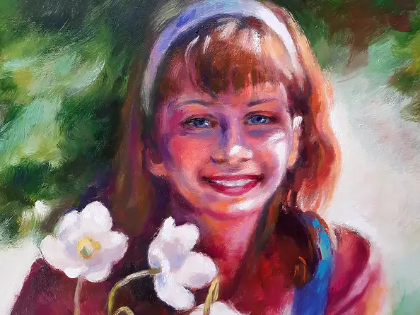 Barbara Gulbinowicz, Ragazza con gli anemoni, Quadro a olio - tela, 60 x 75