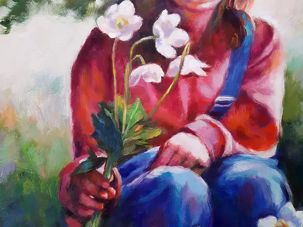 Barbara Gulbinowicz, Ragazza con gli anemoni, Quadro a olio - tela, 60 x 75