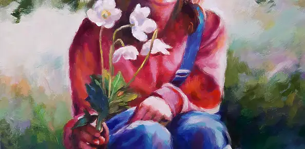Barbara Gulbinowicz, Ragazza con gli anemoni, Quadro a olio - tela, 60 x 75