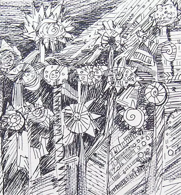 Anna Skowronek - Dziki ogród - czarno biały rysunek, oryginał,unikat