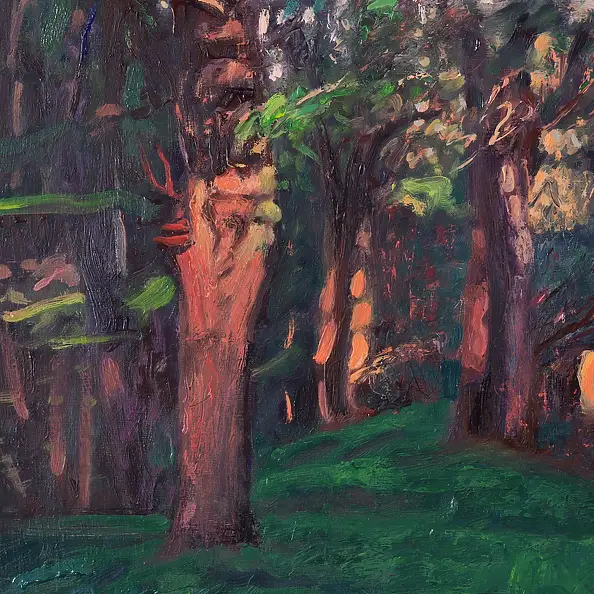 Wojciech Pater, Luoghi selvaggi IV - Crepuscolo nella foresta, Quadro a olio - pannello, 60 x 40