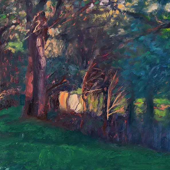 Wojciech Pater, Luoghi selvaggi IV - Crepuscolo nella foresta, Quadro a olio - pannello, 60 x 40