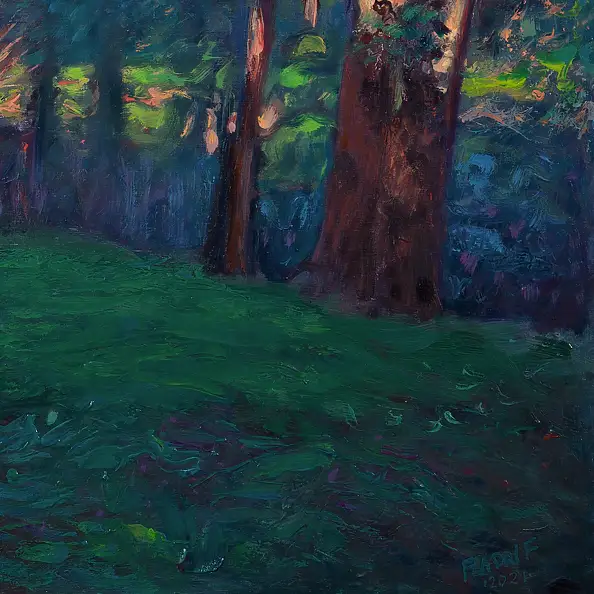 Wojciech Pater, Luoghi selvaggi IV - Crepuscolo nella foresta, Quadro a olio - pannello, 60 x 40