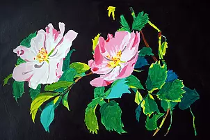 Ewa Słodzińska - Rose selvatiche, acrilico 32,5 / 50 cm al paio
