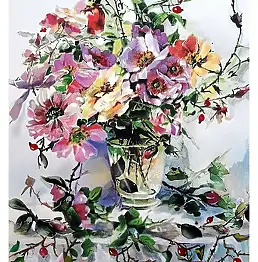 Teresa Kopańska - Dzikie róże - akwarela