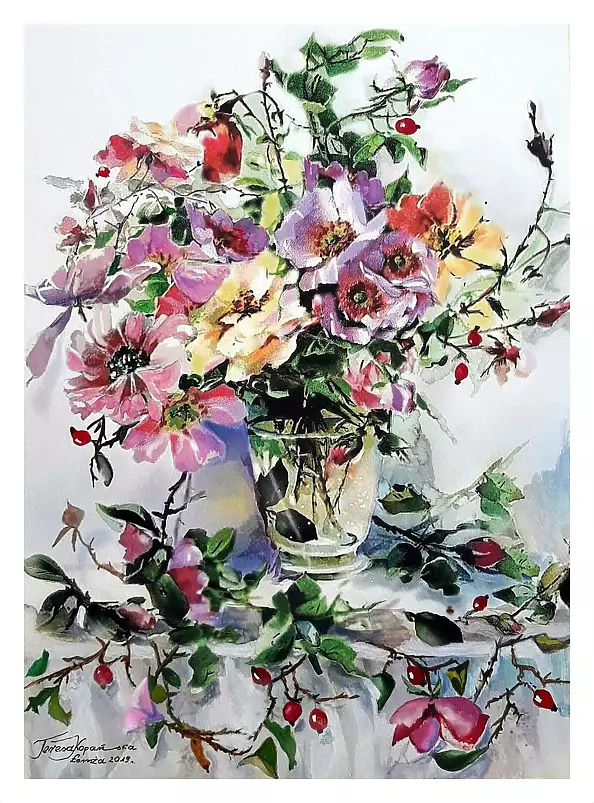 Teresa Kopańska - Wild roses - watercolor