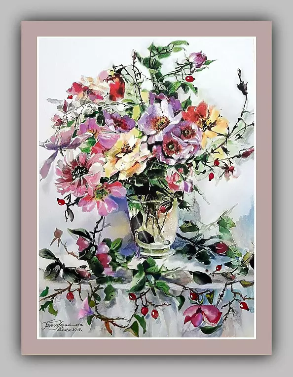 Teresa Kopańska - Wild roses - watercolor