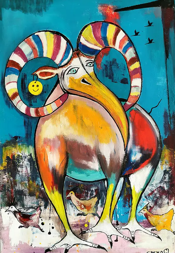 Przemyslaw Michalczuk, Ornitorinco cornuto: una nuova specie, Dipinto acrilico, Quadro a olio - tela, 70 x 100