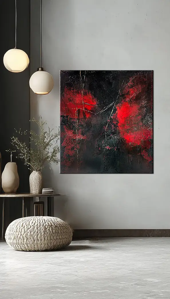 Iwona BORKOWSKA, Echo Czerwieni. Kolekcja „Wir życia. Wir istnienia”, Impasto, Obraz akrylowy, Obraz olejny, Techniki mieszane - płótno, 90 x 100
