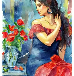 Teresa Kopańska, «Эхо роз», Акварелі, Гуаш - , 16 x 30
