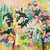 Renata Łempicka, jardin exotique, Peinture acrylique - toile, 90 x 80