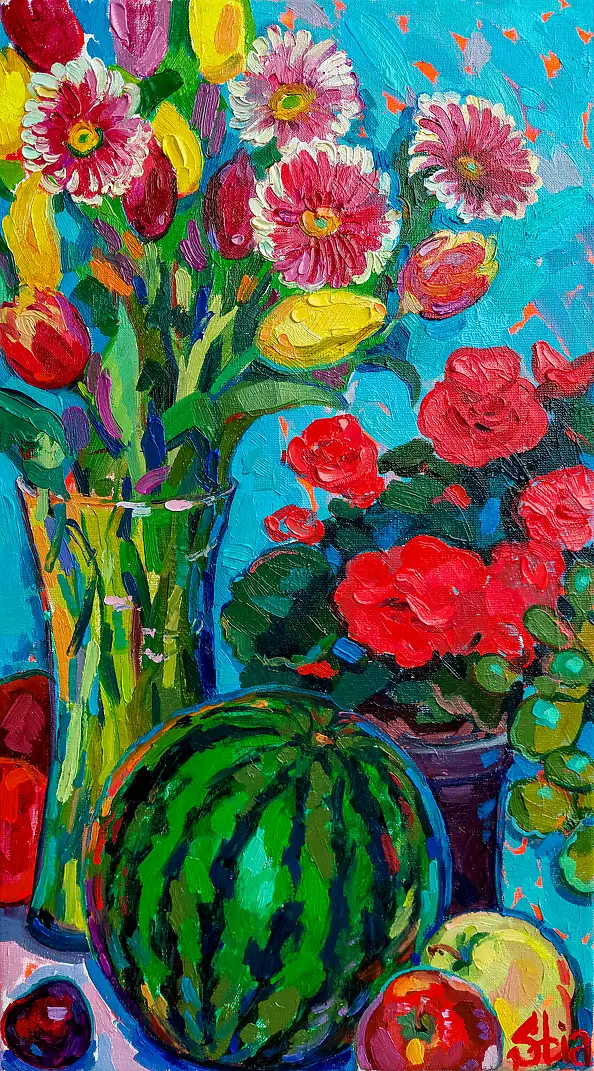 Anastasiia Kurkova, Eksplozja kolorów, Obraz olejny - płótno, 40 x 70