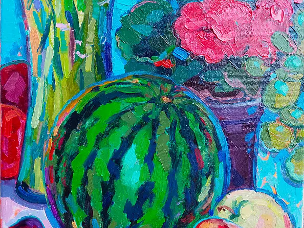 Anastasiia Kurkova, Eksplozja kolorów, Obraz olejny - płótno, 40 x 70