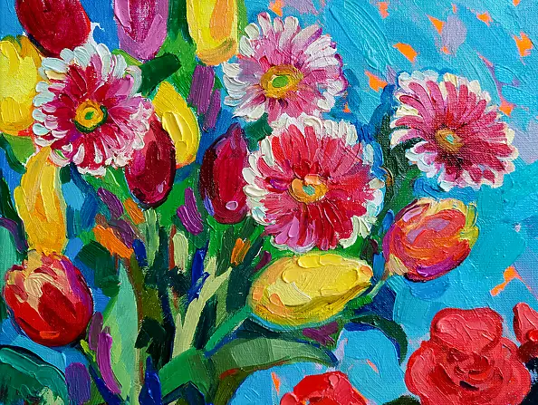 Anastasiia Kurkova, Eksplozja kolorów, Obraz olejny - płótno, 40 x 70