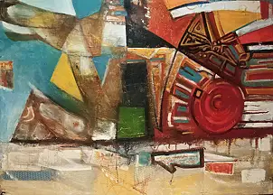 Krzysztof Gajewski, Eldorado III - Tutto scorre, Collage, Dipinto acrilico, Quadro a olio - tavola, pannello, 130 x 90