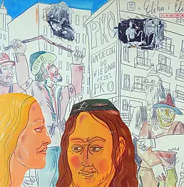 Edward Dwurnik, Elihu and Eliphaz - from the series My Heroes - 1979, Watercolors, Chalk, Oil painting - cardboard/paperboard, 52 x 75