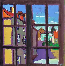 Rita Staszulonok, Etiuda z oknem, Obraz olejny - karton/tektura, 19 x 24