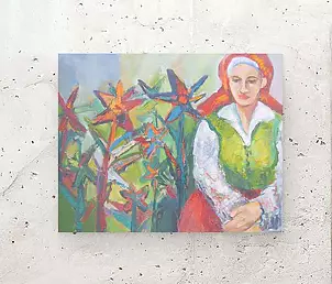Anna Skowronek - Ethno-Ölgemälde auf Leinwand, Malerei von Hand bemalt