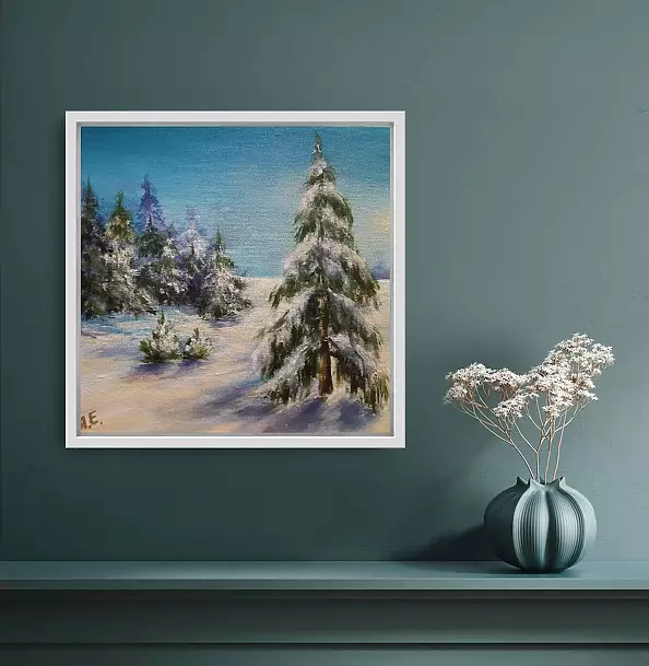 Yana Yeremenko - "FULL MOON", acrylic painting, winter landscape