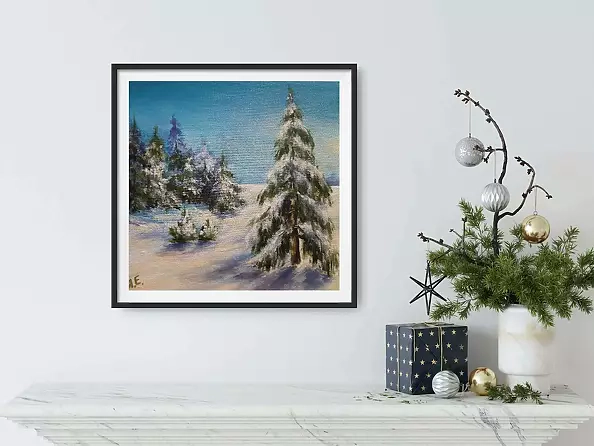 Yana Yeremenko - "FULL MOON", acrylic painting, winter landscape