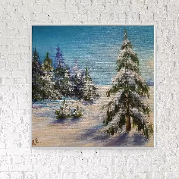 Yana Yeremenko - "FULL MOON", acrylic painting, winter landscape