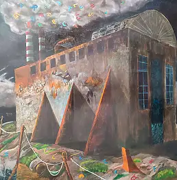 Rafał Hader, Wortfabrik, Ölbild - Leinwand, 150 x 120