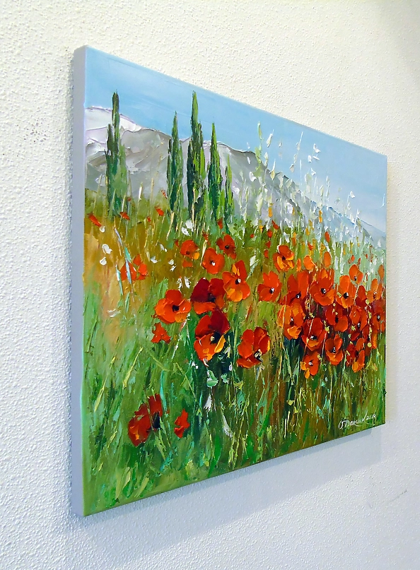 Olha Darchuk - Field of poppies near the mountains