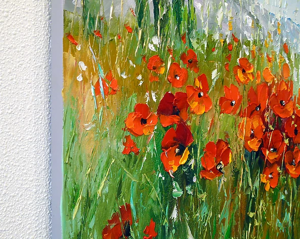 Olha Darchuk - Field of poppies near the mountains