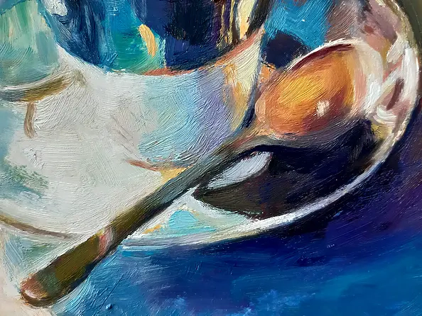 Barbara Gulbinowicz - A cup of coffee, a sugar bowl and plums