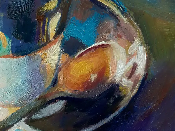 Barbara Gulbinowicz - A cup of coffee, a sugar bowl and plums