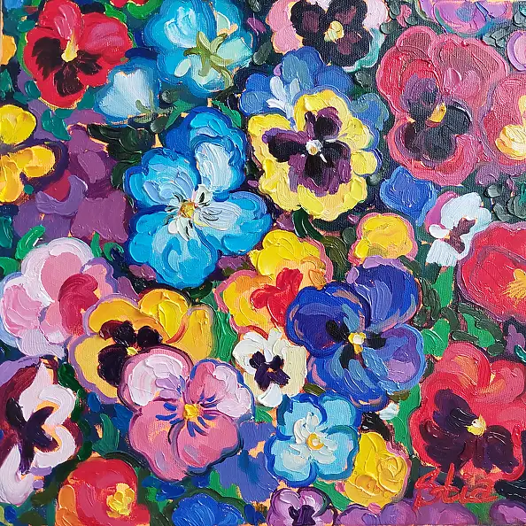 Anastasiia Kurkova, Fioletowe Pole, Obraz olejny - płótno, 40 x 40