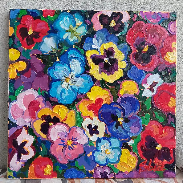 Anastasiia Kurkova, Fioletowe Pole, Obraz olejny - płótno, 40 x 40