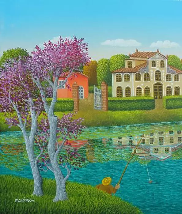 Cesare Marchesini - Rybak na rzece Brenta