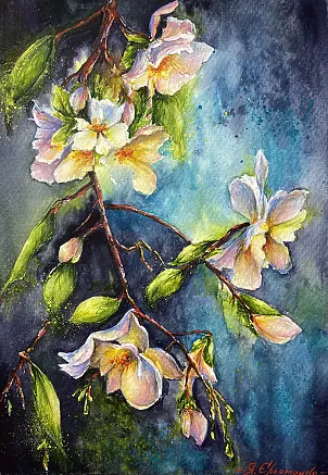 Yana Yeremenko - "Flower Rhapsody" Watercolor drawing. Flower painting.