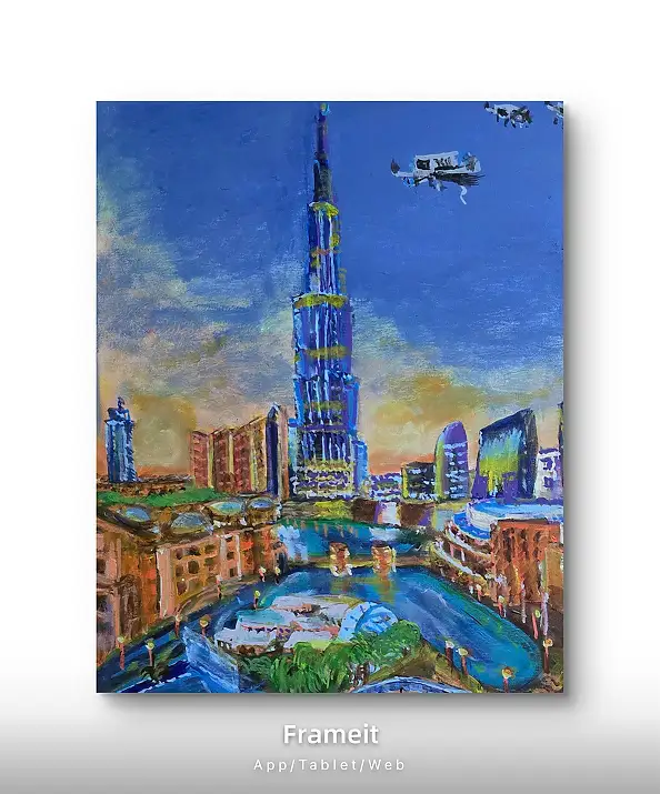 Krystyna Mościszko, Fly Dubai ?, Acrylic painting - canvas, 40 x 50