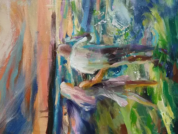 Anna Borcz, Photographe et fille au bord de la mer, Peinture à l'huile - toile, 80 x 60