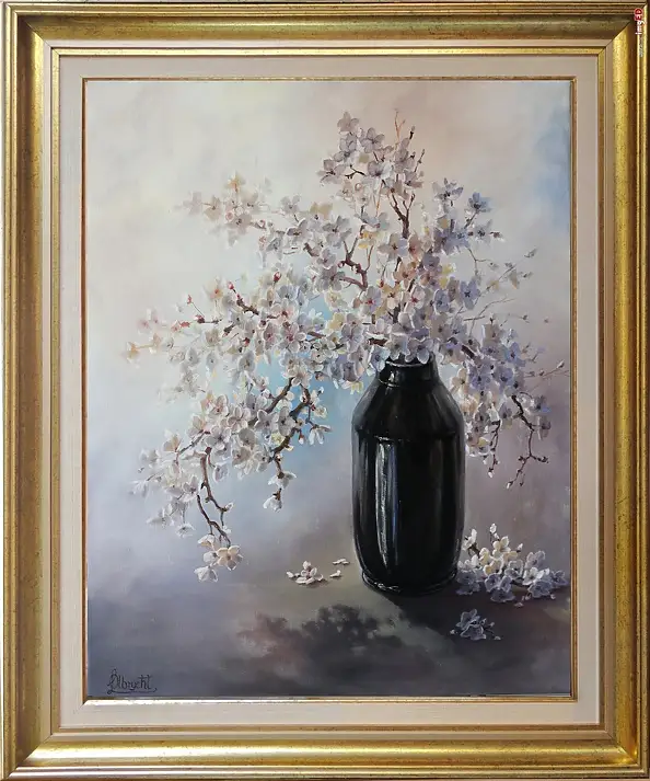 Lidia Olbrycht, Gałązki Kwitnącej Wiśni , Obraz olejny - płótno, 50 x 61