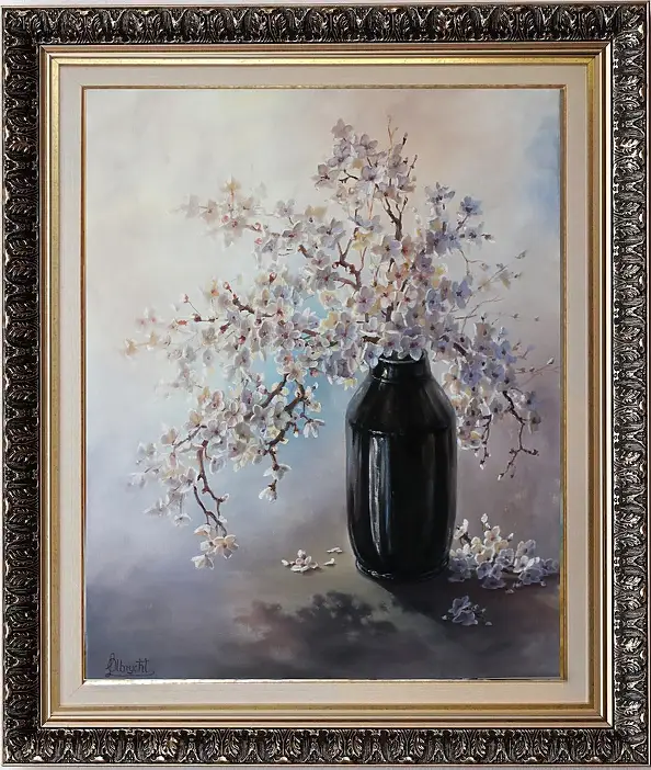 Lidia Olbrycht, Gałązki Kwitnącej Wiśni , Obraz olejny - płótno, 50 x 61