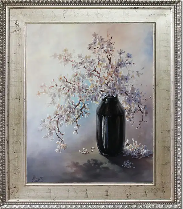 Lidia Olbrycht, Gałązki Kwitnącej Wiśni , Obraz olejny - płótno, 50 x 61