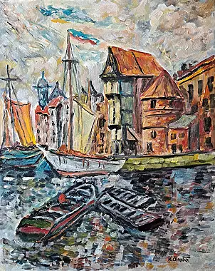 Krzysztof Chrobot, Gdańsk żuraw, Obraz olejny - płótno, 40 x 50