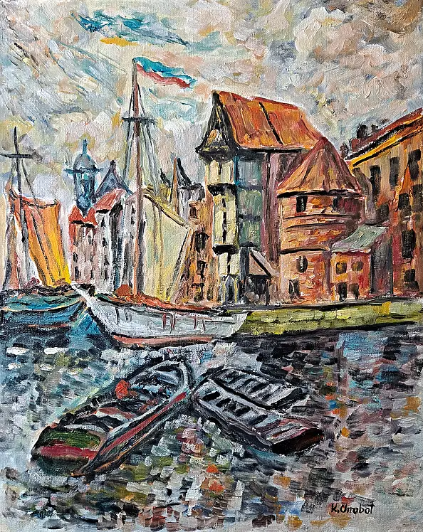 Krzysztof Chrobot, Gdańsk żuraw, Obraz olejny - płótno, 40 x 50