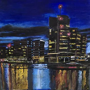 Krystyna Mościszko - Gdynia bei Nacht auf Leinwand