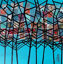 Aneta Galewska, Geometrische Bäume , Acrylgemälde - Leinwand, 50 x 50