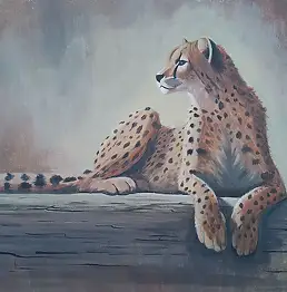 Luba Santkiewicz, Gepard ruht sich aus, Acrylgemälde - Leinwand, 50 x 40