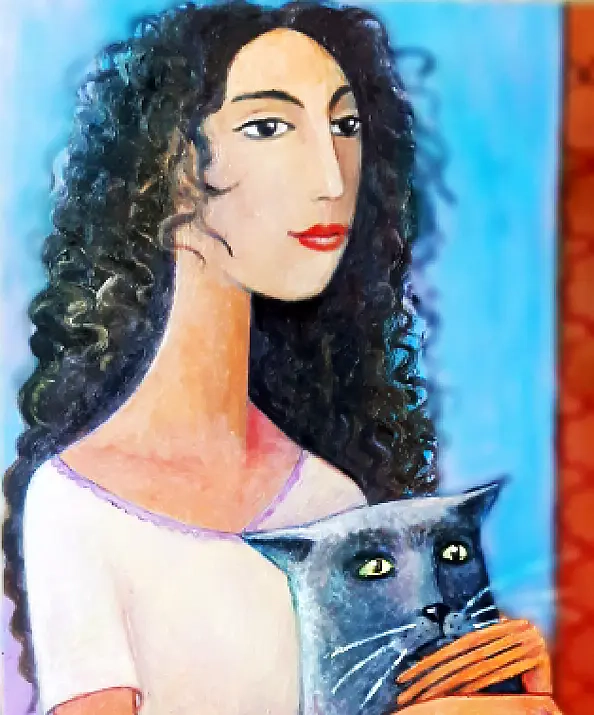 ZAKIR AHMEDOV - Girl with a cat 2025year 90X50cm Original painting Oil on canvas