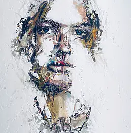 Anna Wojtacha, Głębia w spojrzeniu, Decoupage, Gwasz , Kolaż, Obraz akrylowy, Techniki mieszane - papier, płótno, 40 x 40